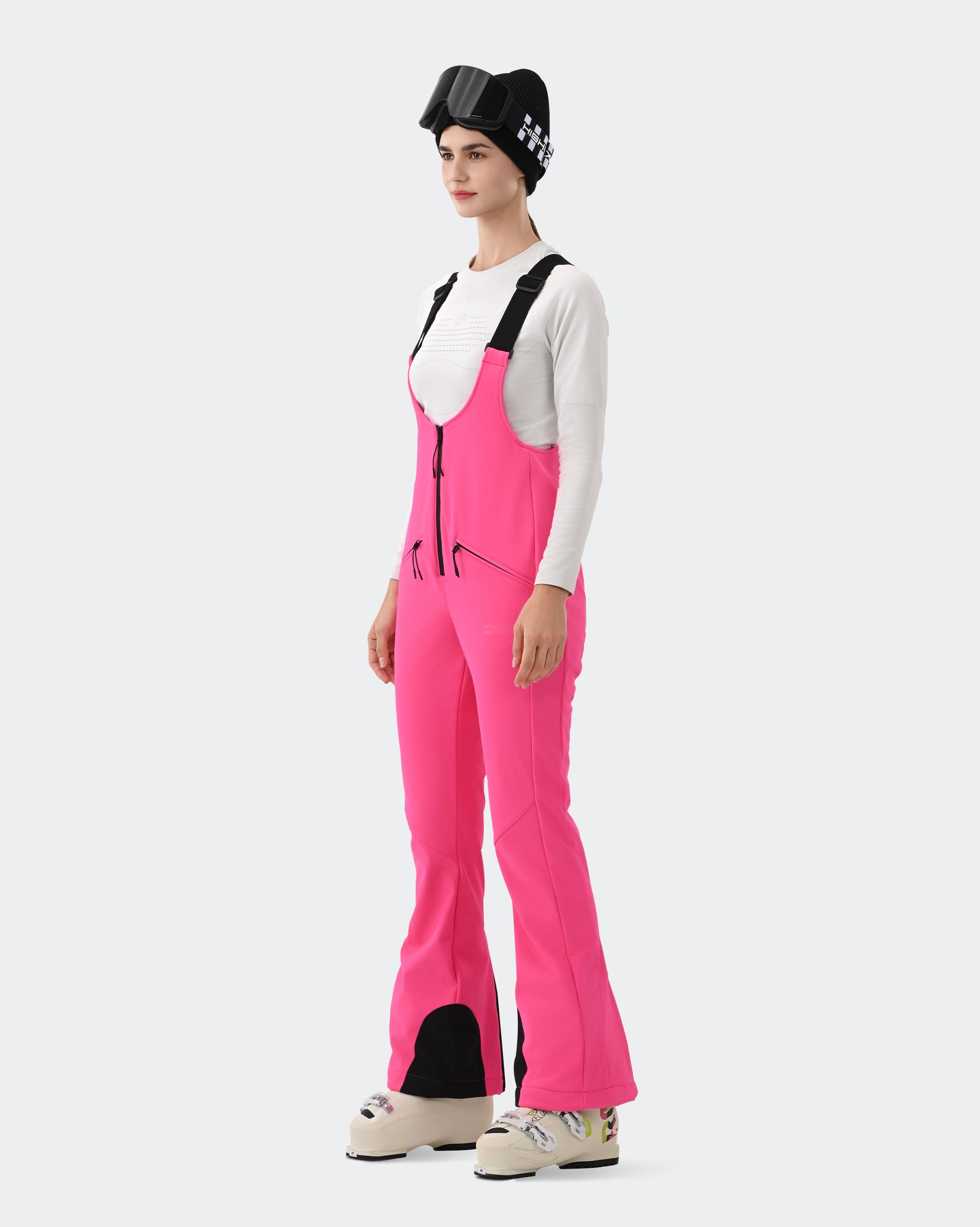HIGH EXPERIENCE Women's Ski Bib Pants Hot Pink – Waterproof Insulated Snow Overalls, Side View