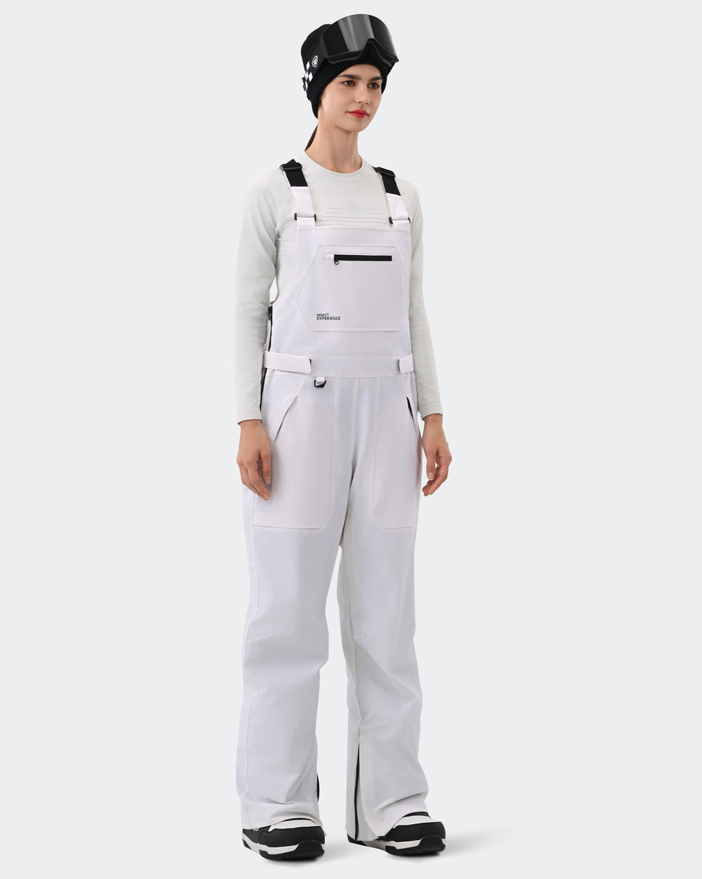 White Women's Ski Bib Pants – Side View | High Experience