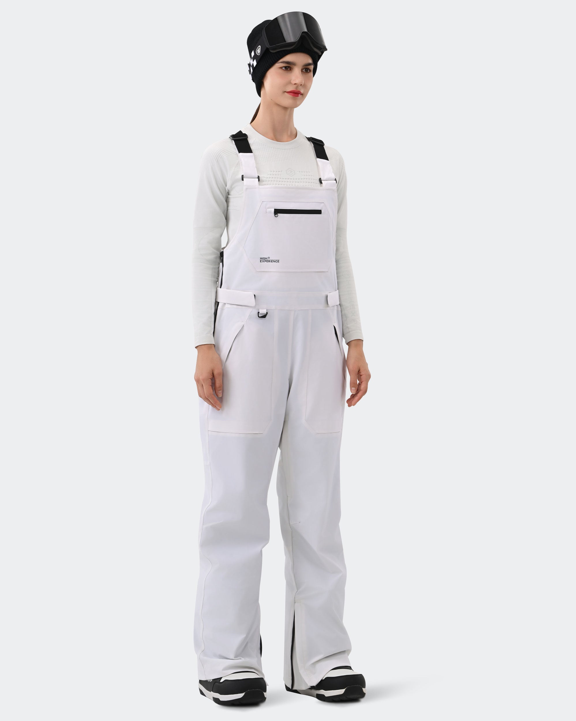 White Women's Ski Bib Pants – Side View | High Experience