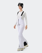 HIGH EXPERIENCE Women's Ski Bib Pants White – Waterproof Insulated Snow Overalls, Side View