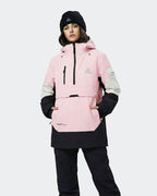 Women's ski hoodie pullover jacket front view in Black-Pink – HIGH EXPERIENCE

