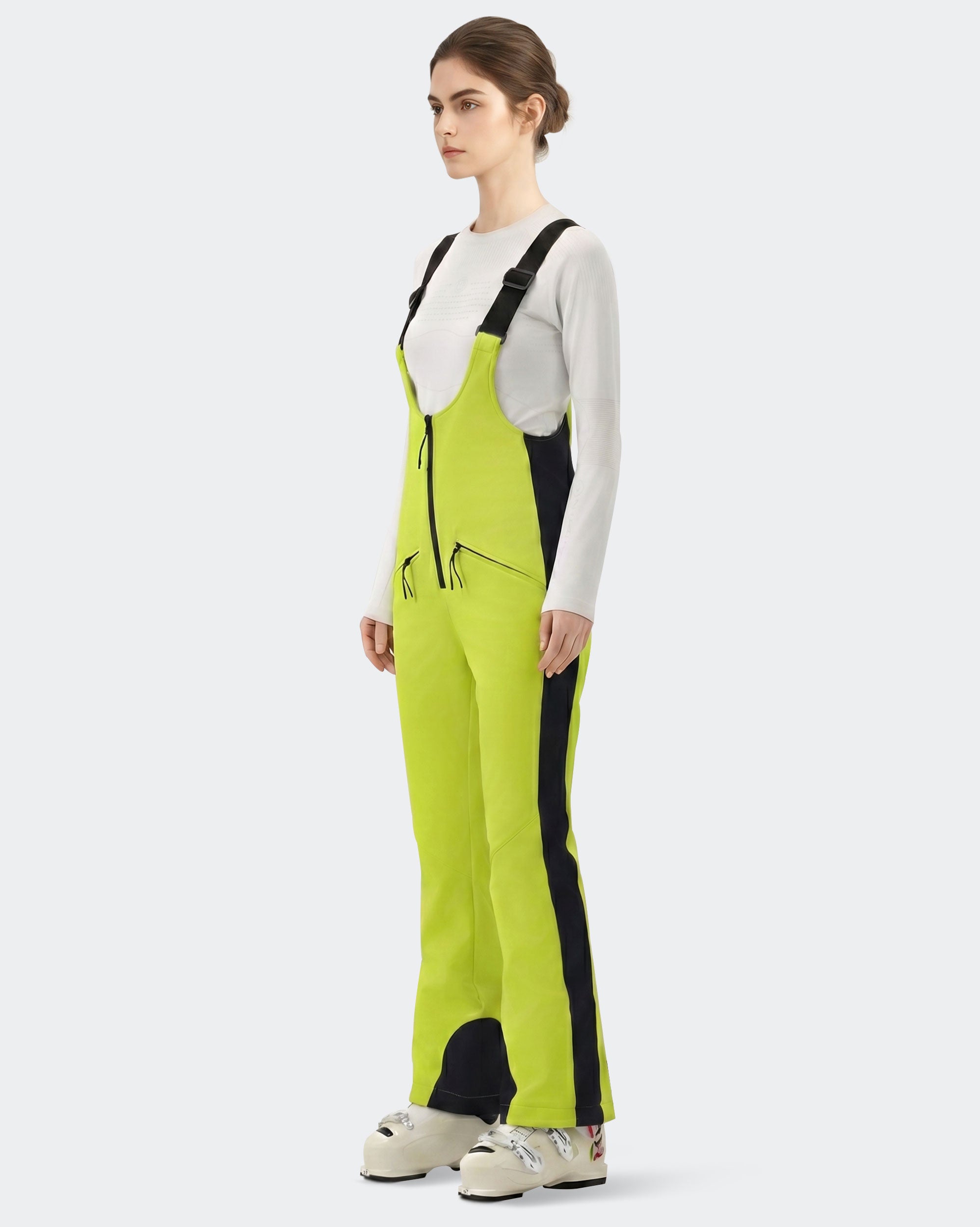 HIGH EXPERIENCE Women's Slim Fit Ski Bib Pants - Light Green - Side View