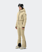 Women's one-piece ski suit back view in Light Khaki – HIGH EXPERIENCE
