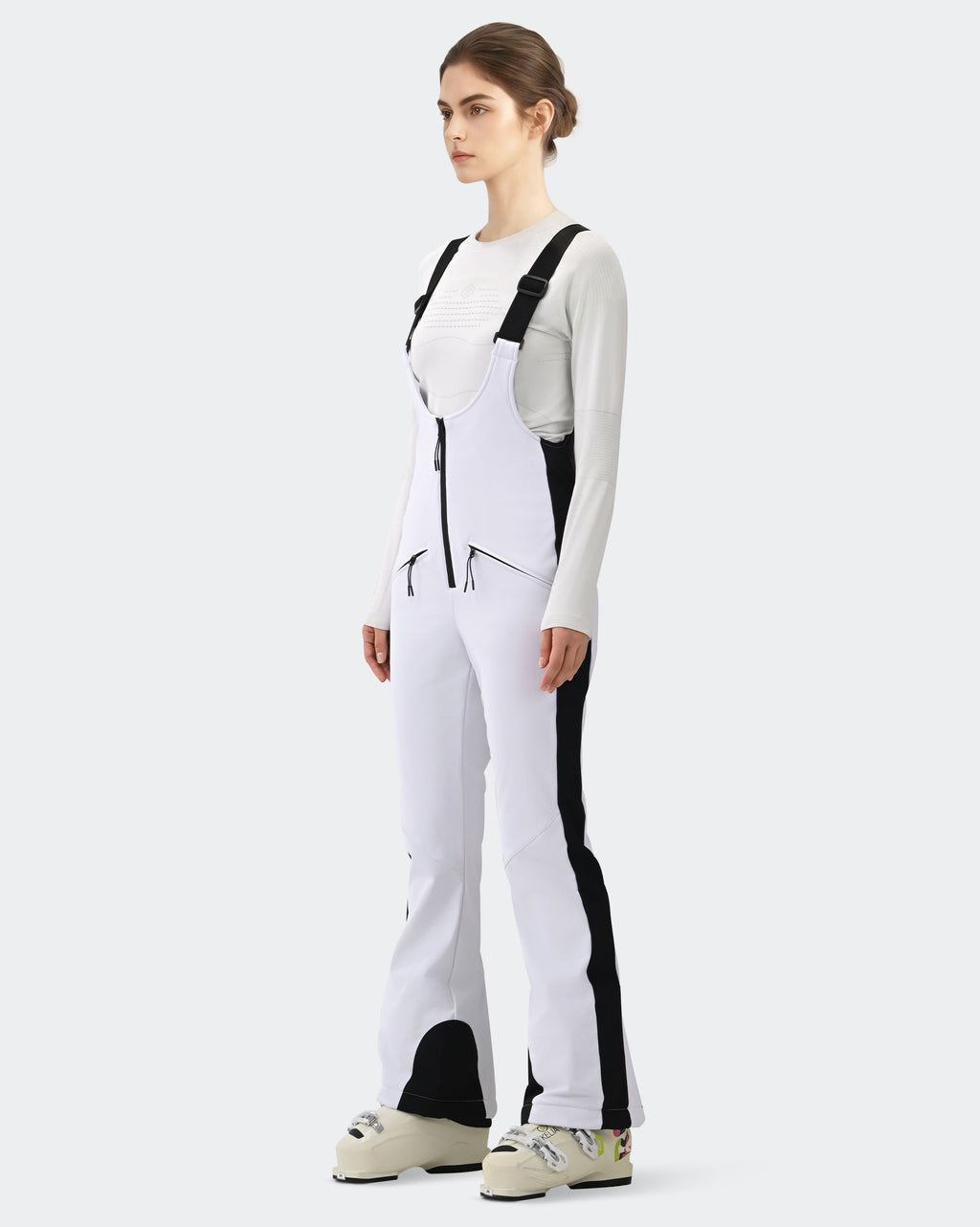 HIGH EXPERIENCE Women's Slim Fit Ski Bib Pants - White - Side View