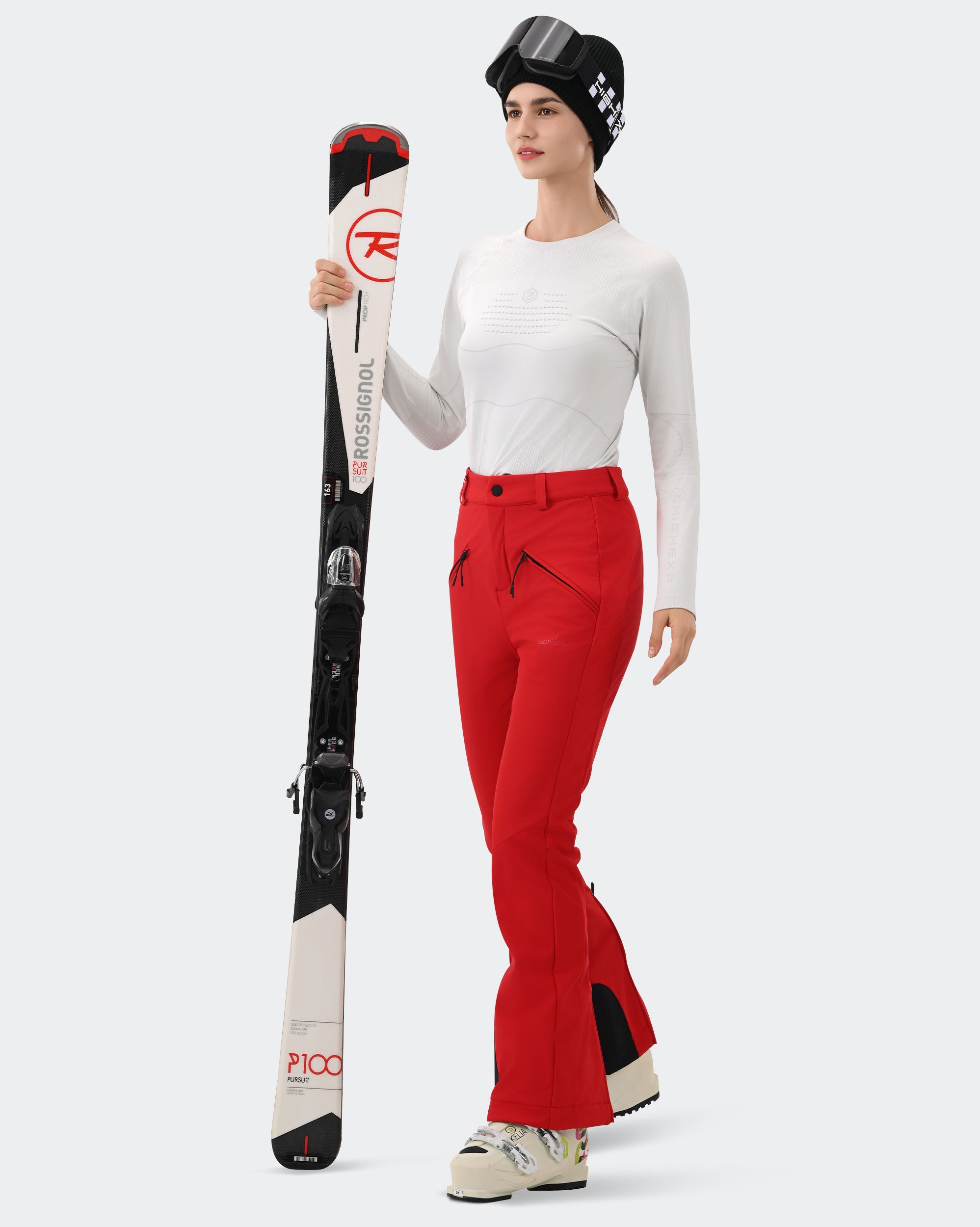 Red Women's Snowboard Pants Slim Fit On Model | HIGH EXPERIENCE