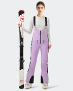 HIGH EXPERIENCE Women's Slim Fit Ski Bib Pants - Purple - Detail ViewHIGH EXPERIENCE Women's Slim Fit Ski Bib Pants - Purple - Detail View