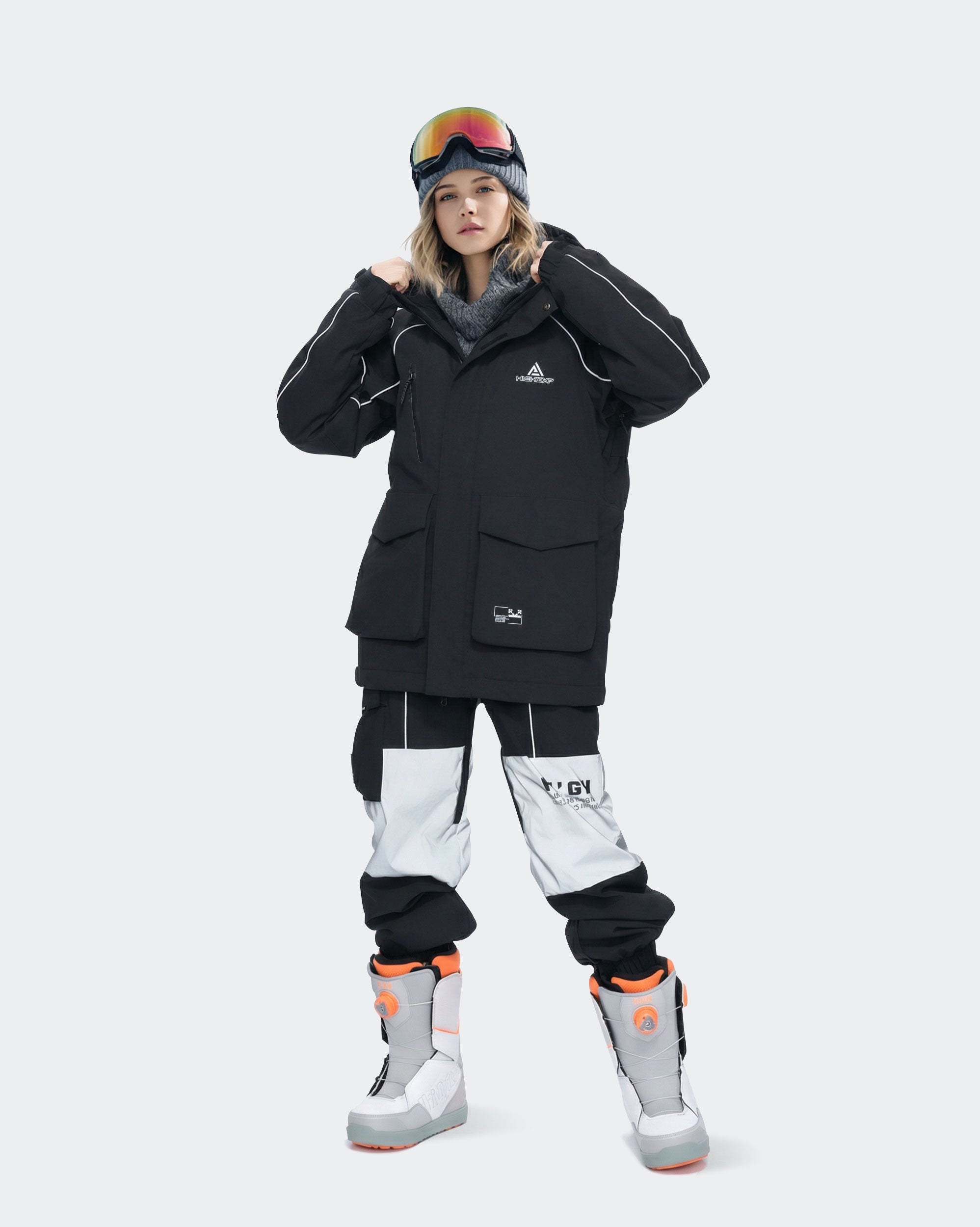 Women's Black ski jacket side view showing fit and silhouette
