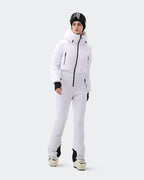 White ski suit waist Velcro and leg zipper detail – HIGH EXPERIENCE
