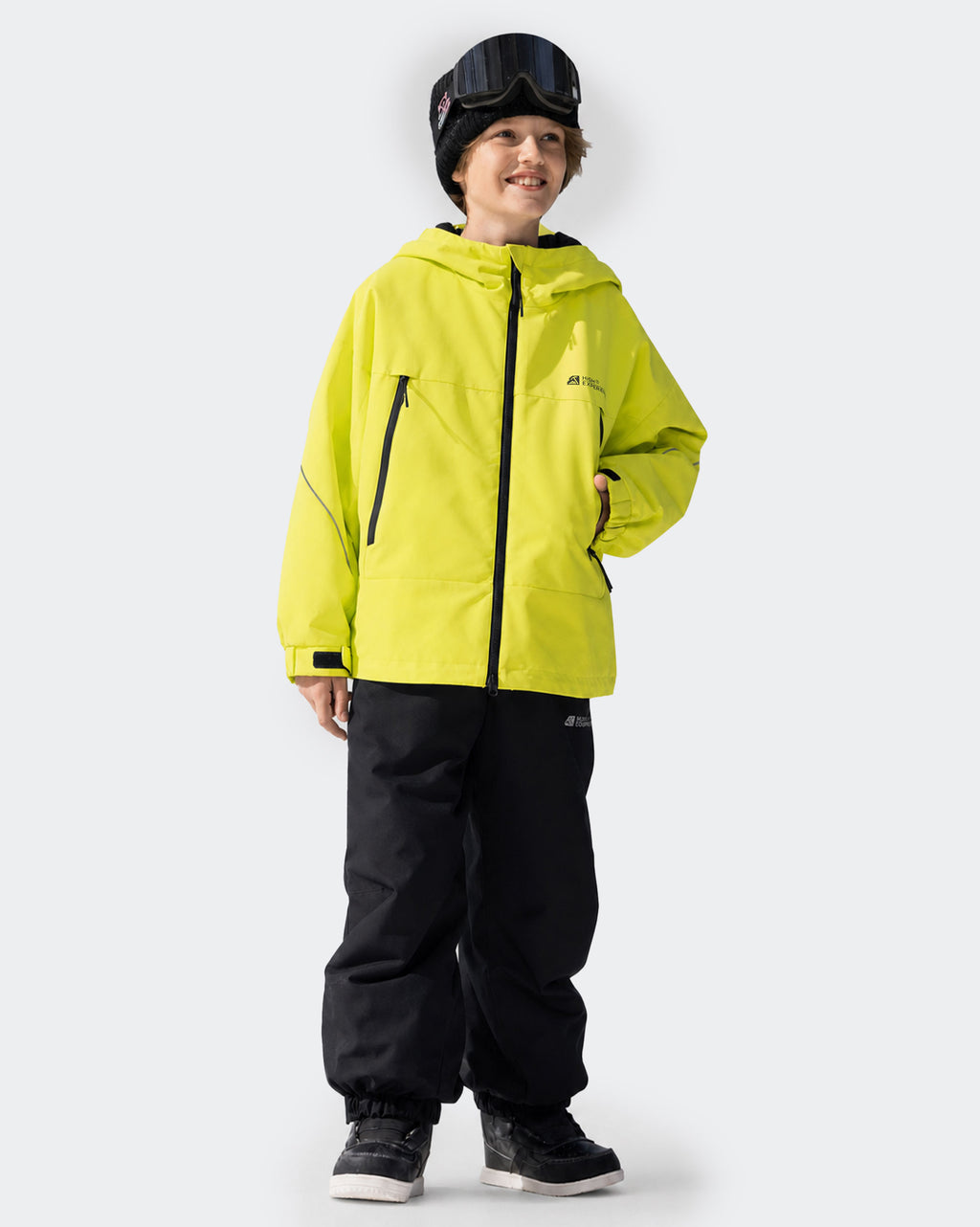 High Experience Kids Ski Jacket Lime Green Detail - YKK Zipper Reflective Strip Kids Ski Coat