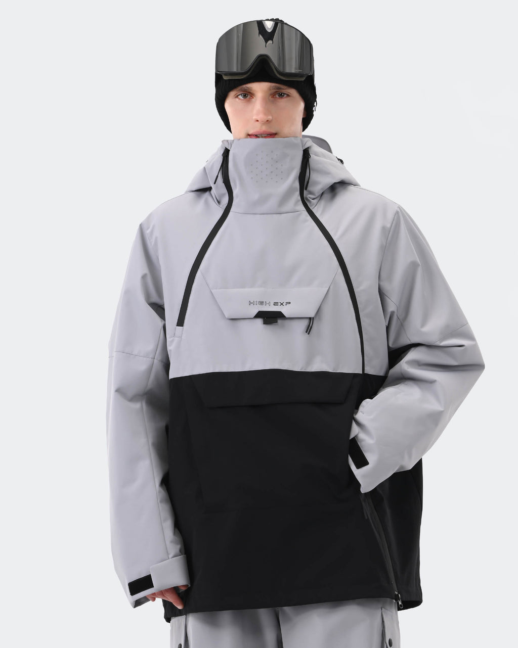Men's 3-layer anorak ski jacket front view in Gray – HIGH EXPERIENCE
