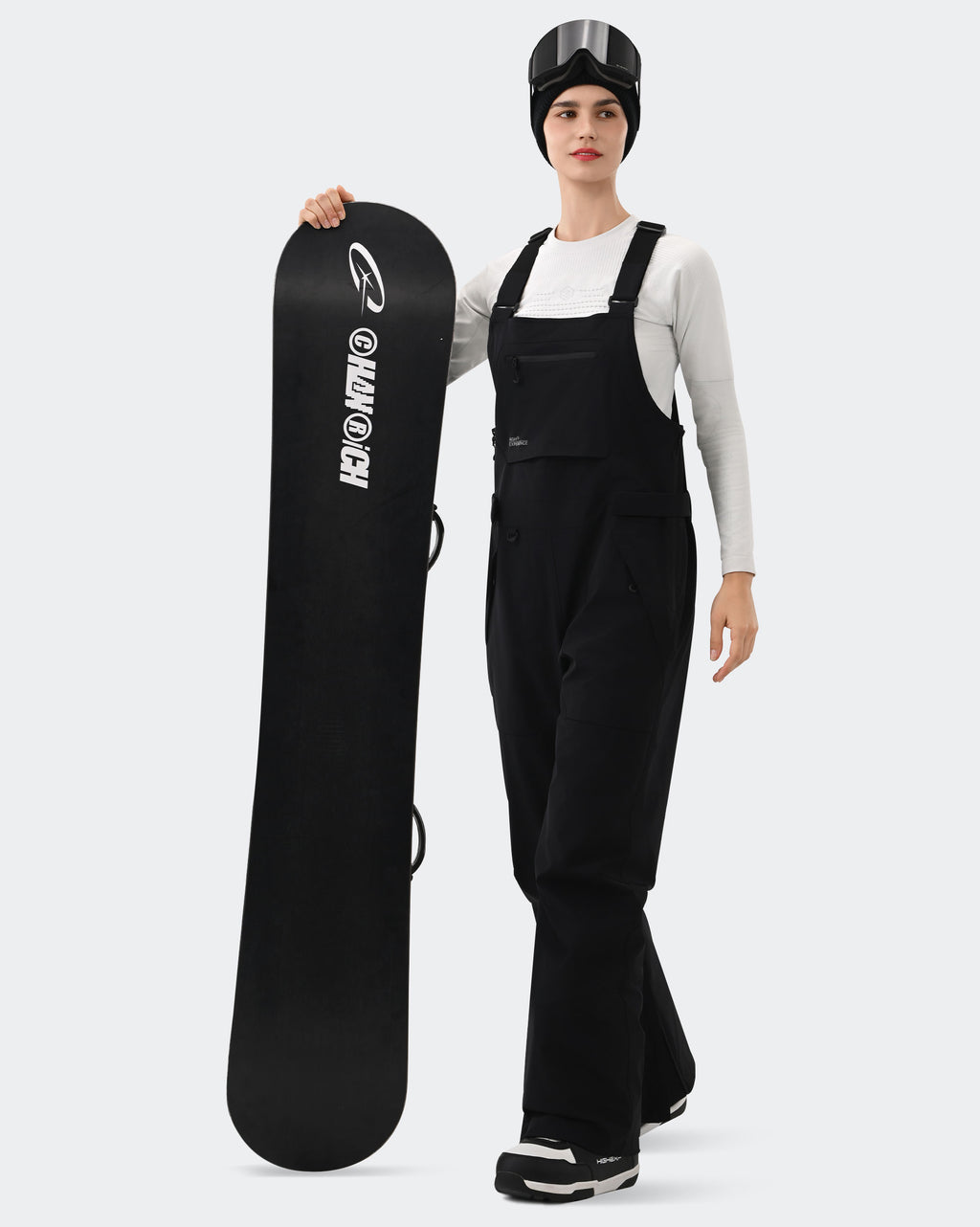 Black Women's Ski Bib Pants – Carrying Snowboard | High Experience