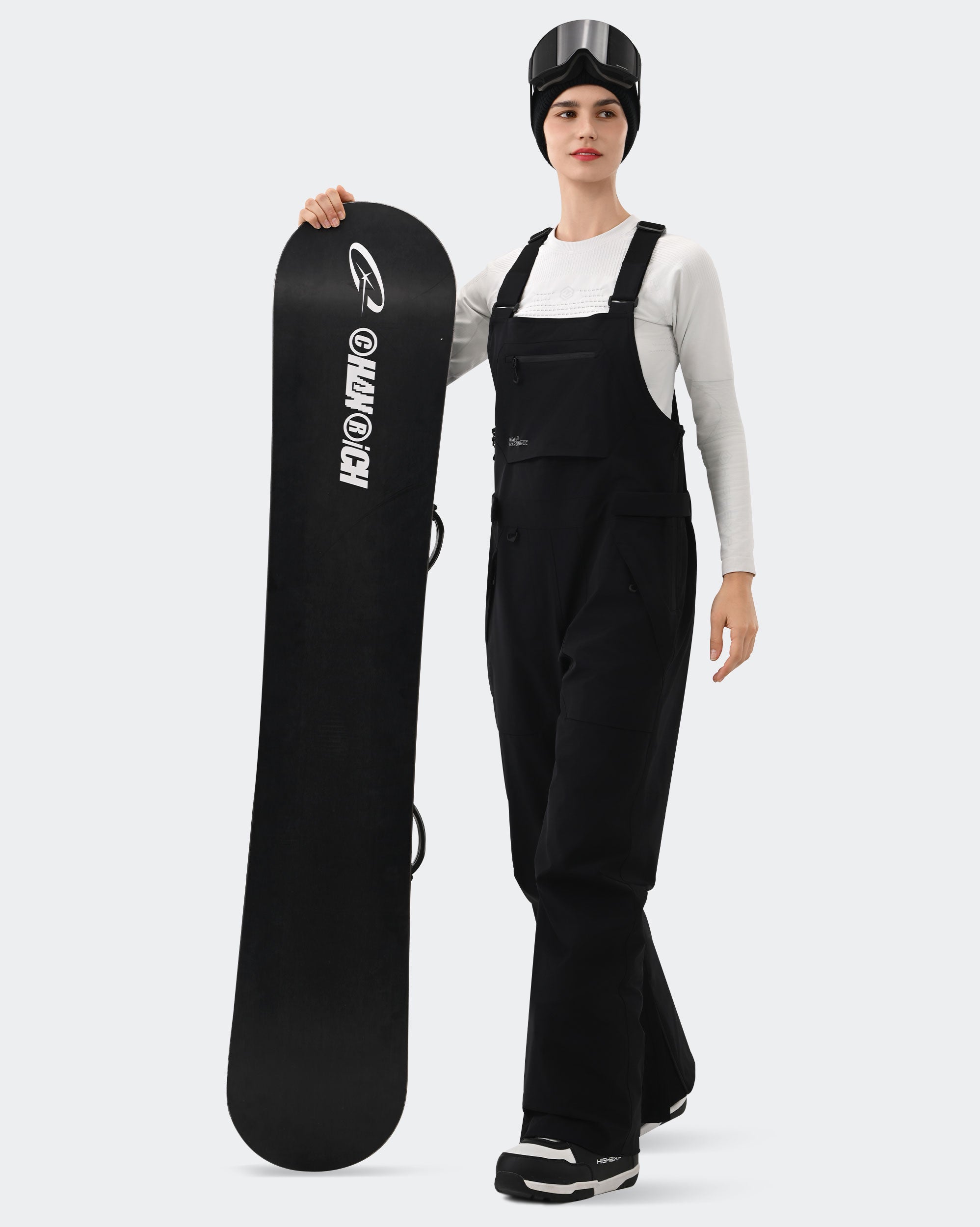 Black Women's Ski Bib Pants – Carrying Snowboard | High Experience