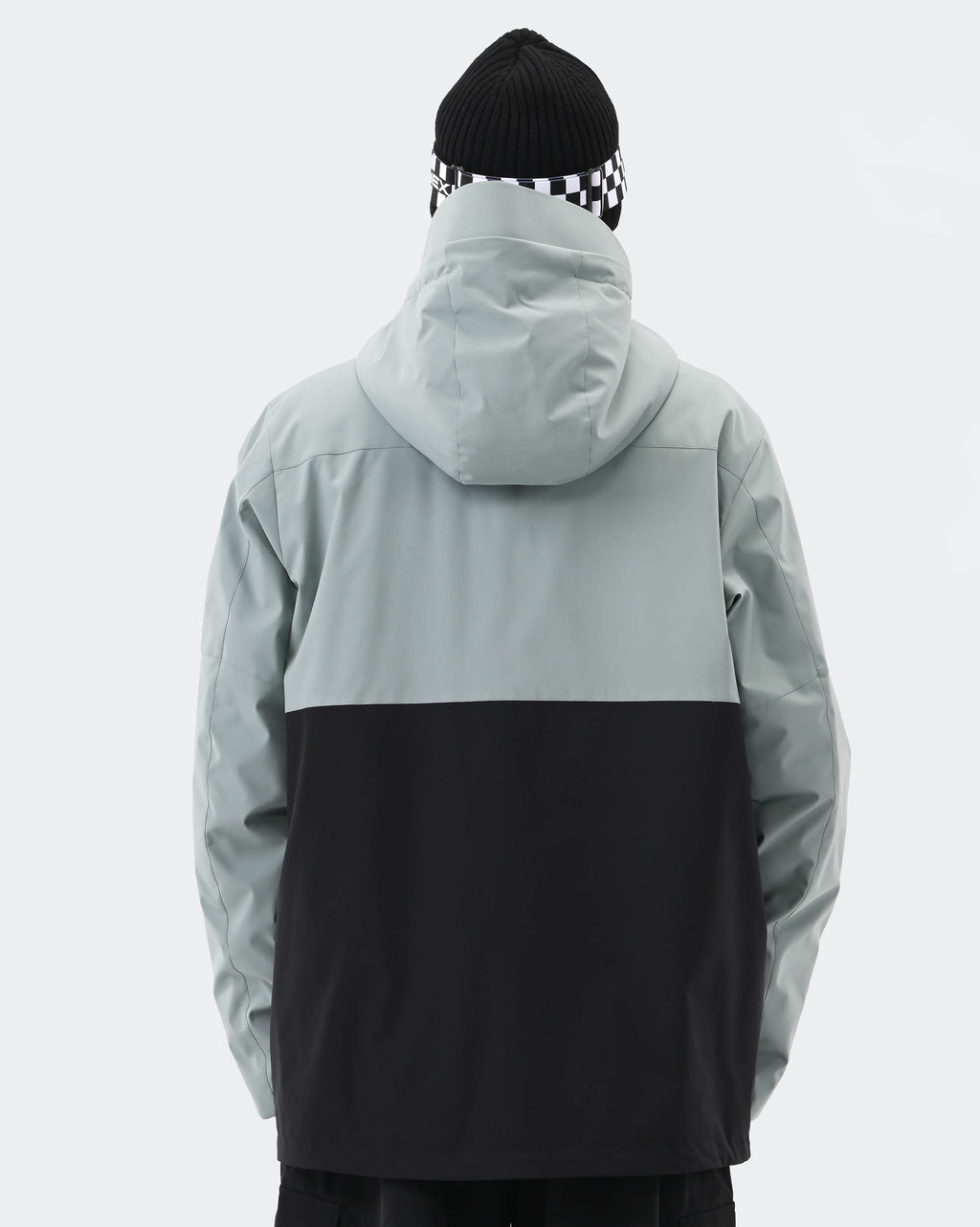 Greenish Blue Black 3L waterproof snowboard jacket back view – men's anorak
