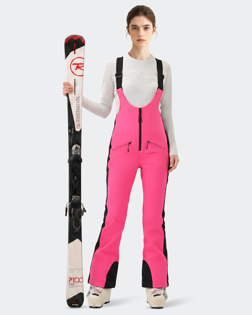 HIGH EXPERIENCE Women's Slim Fit Ski Bib Pants - Pink - Detail View