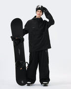 Black fleece lined ski hoodie side view showing loose fit
