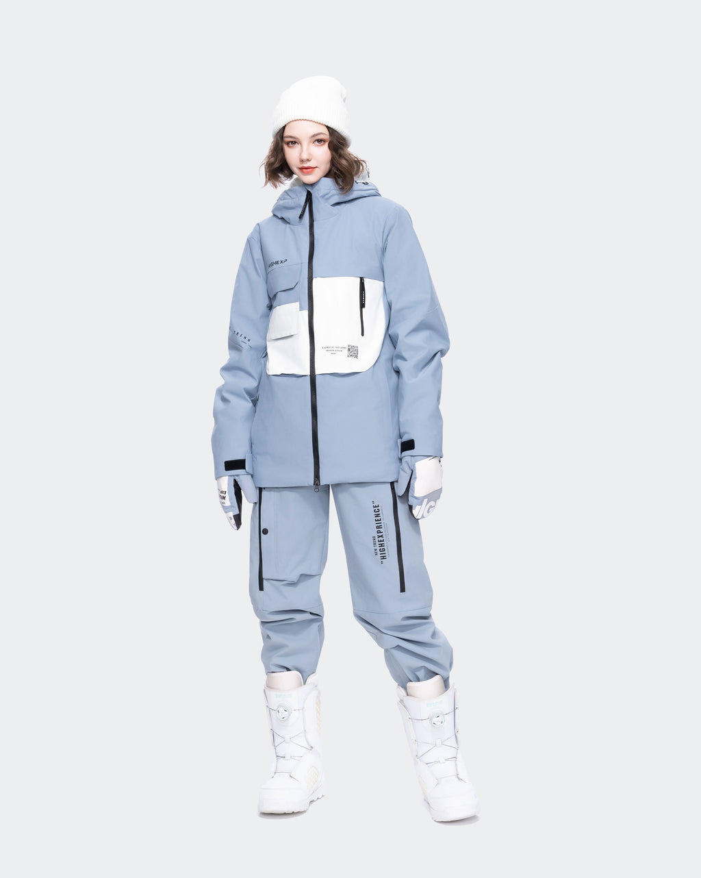 Black-Blue ski jacket lift ticket pocket and cuff detail
