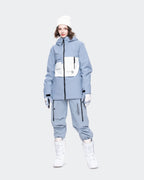 Black-Blue ski jacket lift ticket pocket and cuff detail
