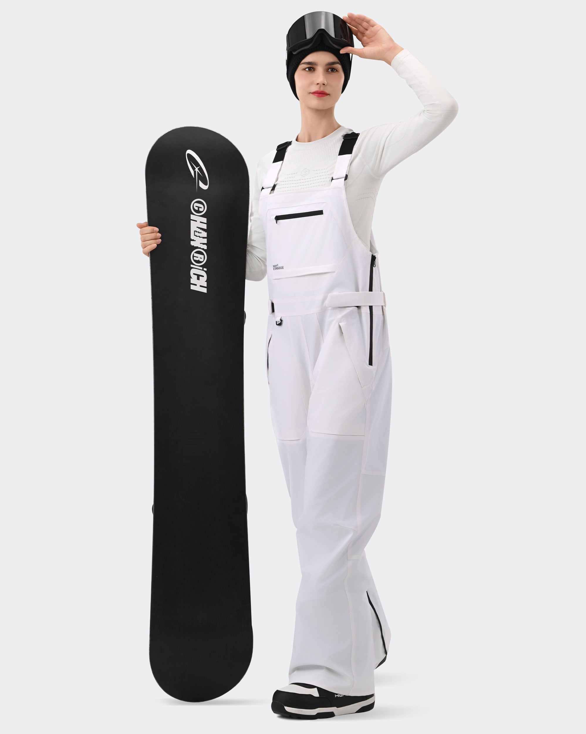 White Women's Ski Bib Pants – With Snowboard | High Experience
