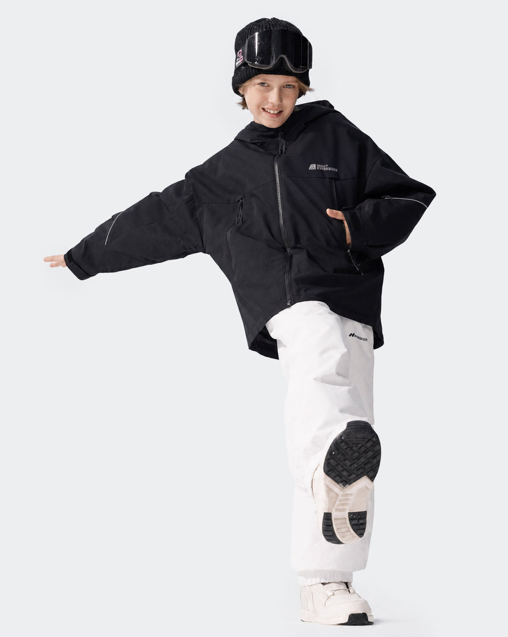High Experience Kids Ski Jacket Black Detail - YKK Zipper Reflective Strip Kids Ski Coat