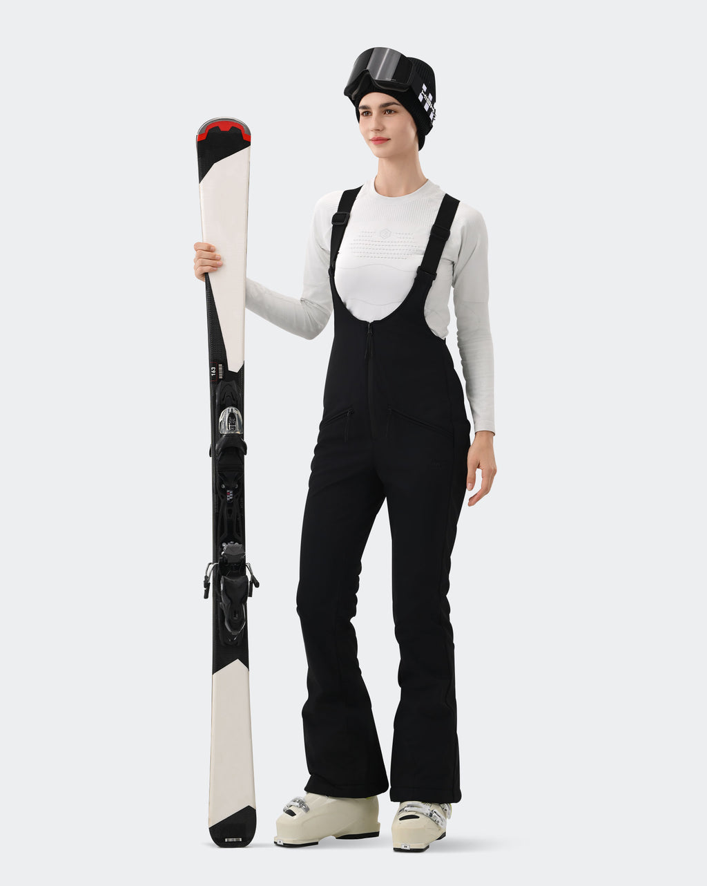 HIGH EXPERIENCE Women's Ski Bib Pants Black – Waterproof Insulated Snow Overalls, Detail Close-up