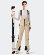 IGH EXPERIENCE Women's Slim Fit Ski Bib Pants - Light Khaki - Detail View