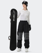HIGH EXPERIENCE Women's Baggy Ski Pants Black On Model Full Body — Waterproof Ski Pants