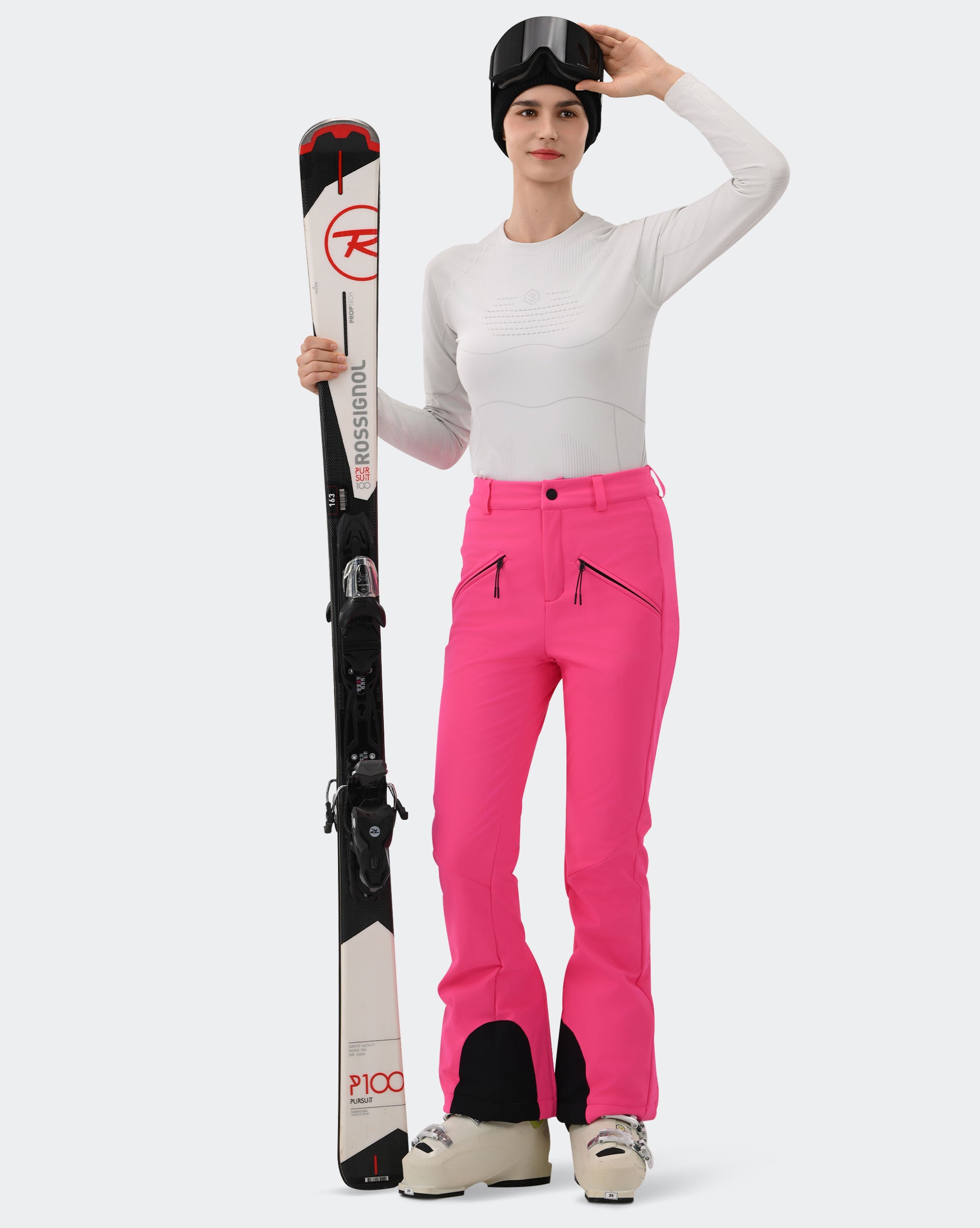 Pink Women's Snowboard Pants Slim Fit On Model | HIGH EXPERIENCE