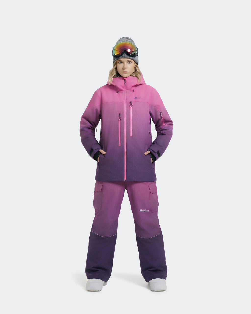 Purple baggy snowboard jacket side view showing oversized fit
