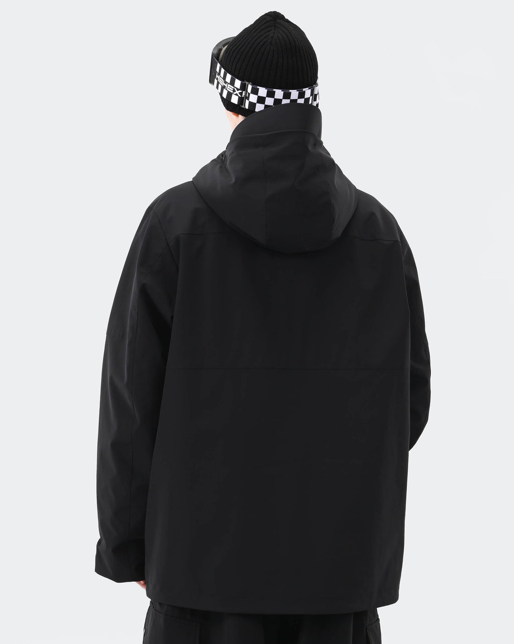 Black 3L waterproof snowboard jacket back view – men's anorak ski coat
