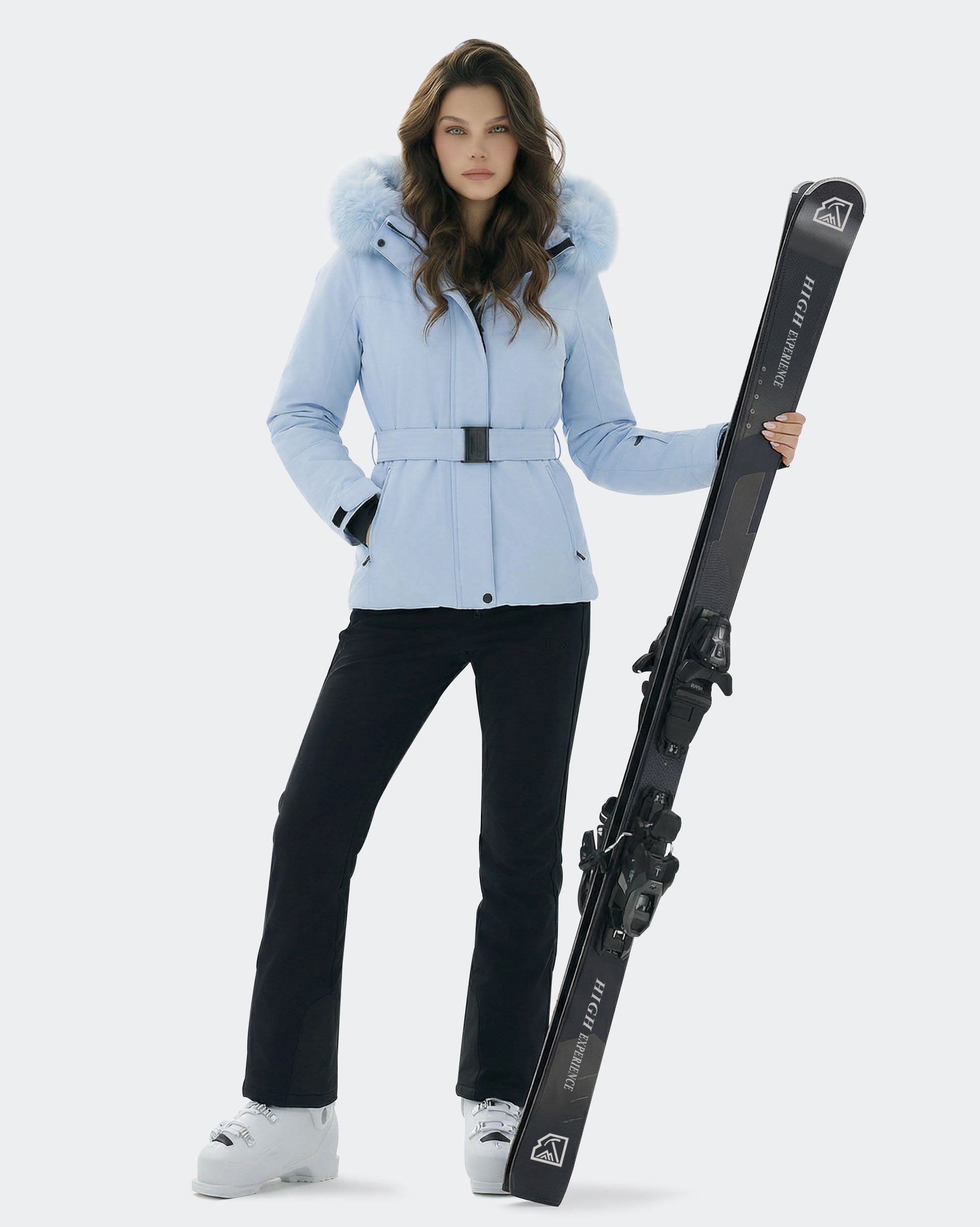 Light Blue ski jacket storm hood and cuff detail – HIGH EXPERIENCE
