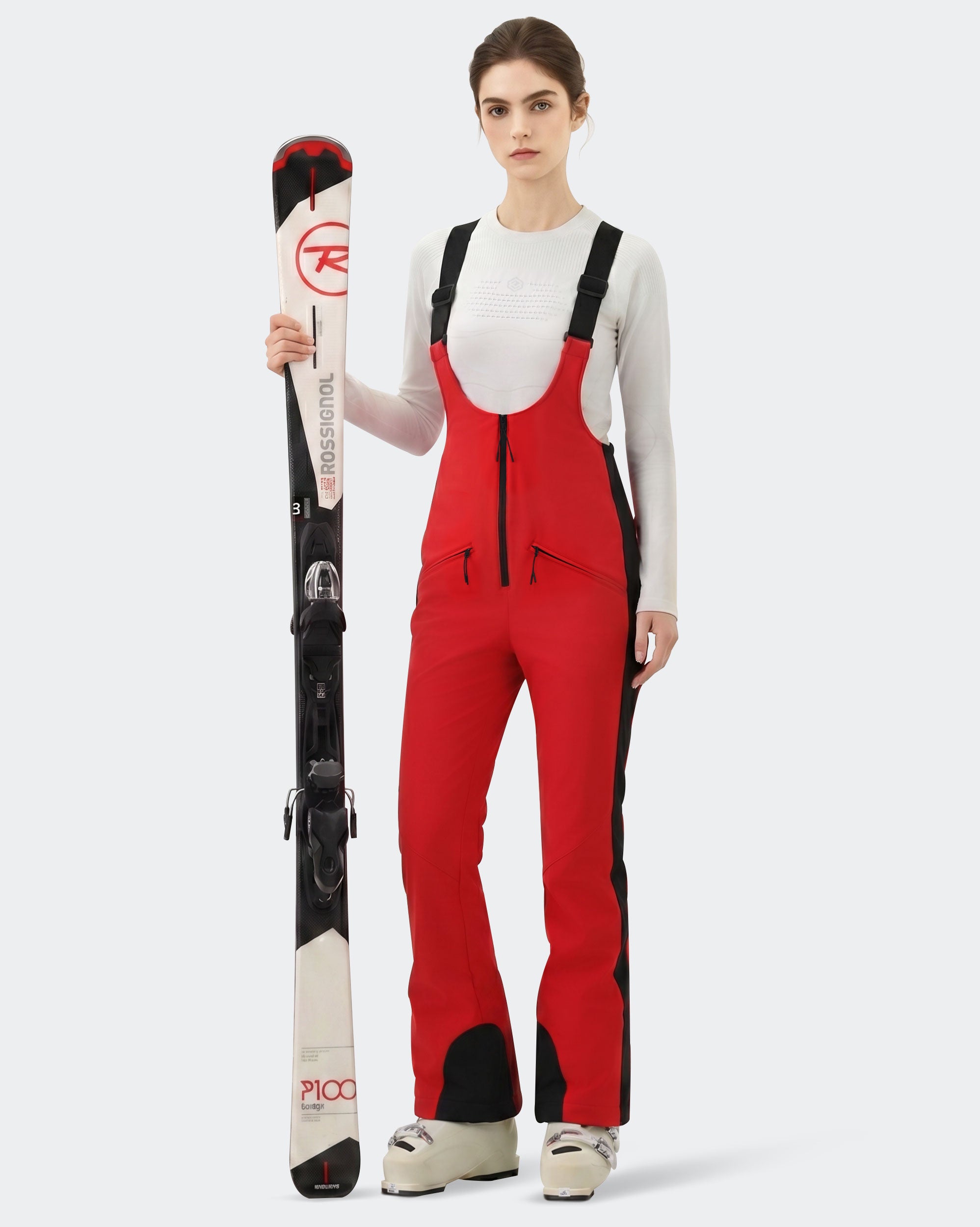 HIGH EXPERIENCE Women's Slim Fit Ski Bib Pants - Red - Detail View