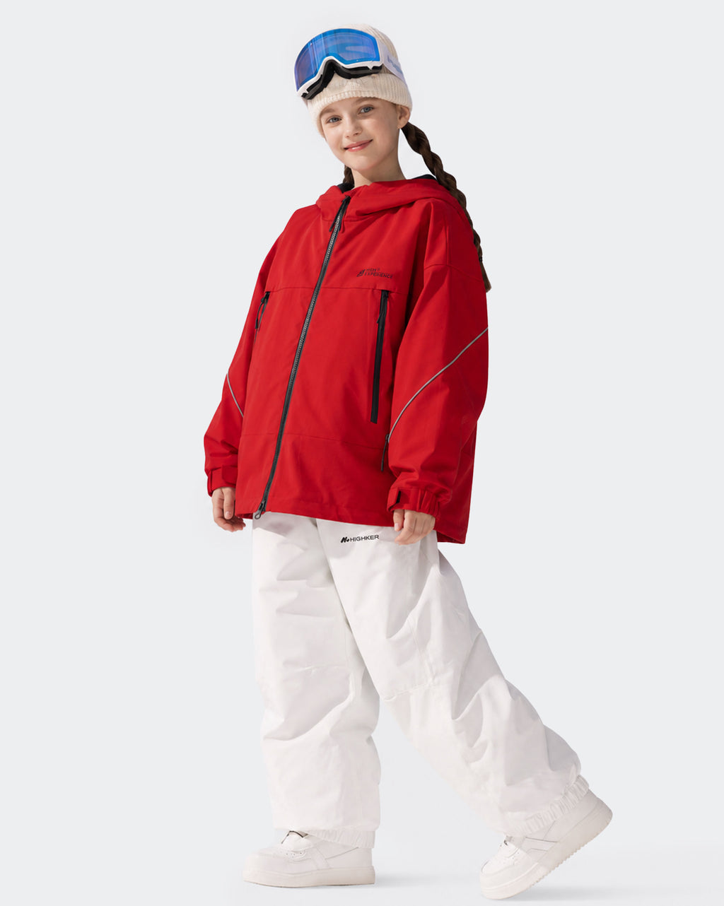 High Experience Kids Ski Jacket Red Detail - YKK Zipper Reflective Strip Kids Ski Coat