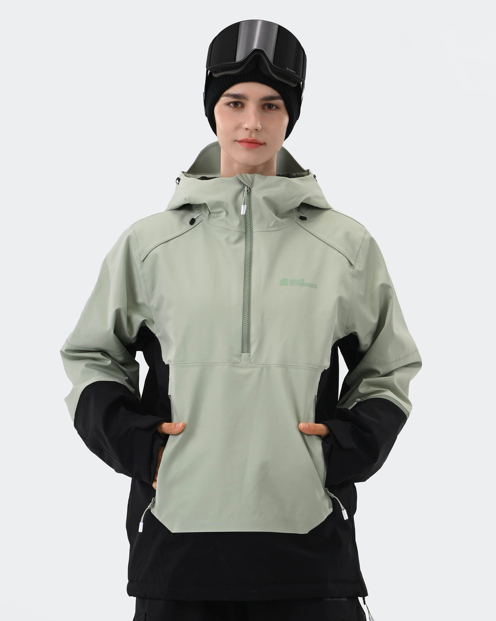Women's 3-layer ski jacket with RECCO reflector front view in Light Green – HIGH EXPERIENCE
