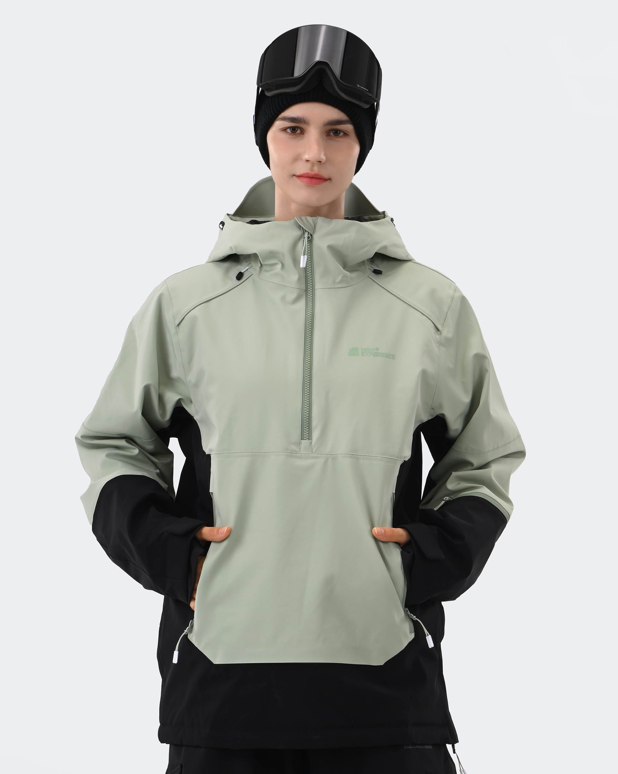 Women's 3-layer ski jacket with RECCO reflector front view in Light Green – HIGH EXPERIENCE
