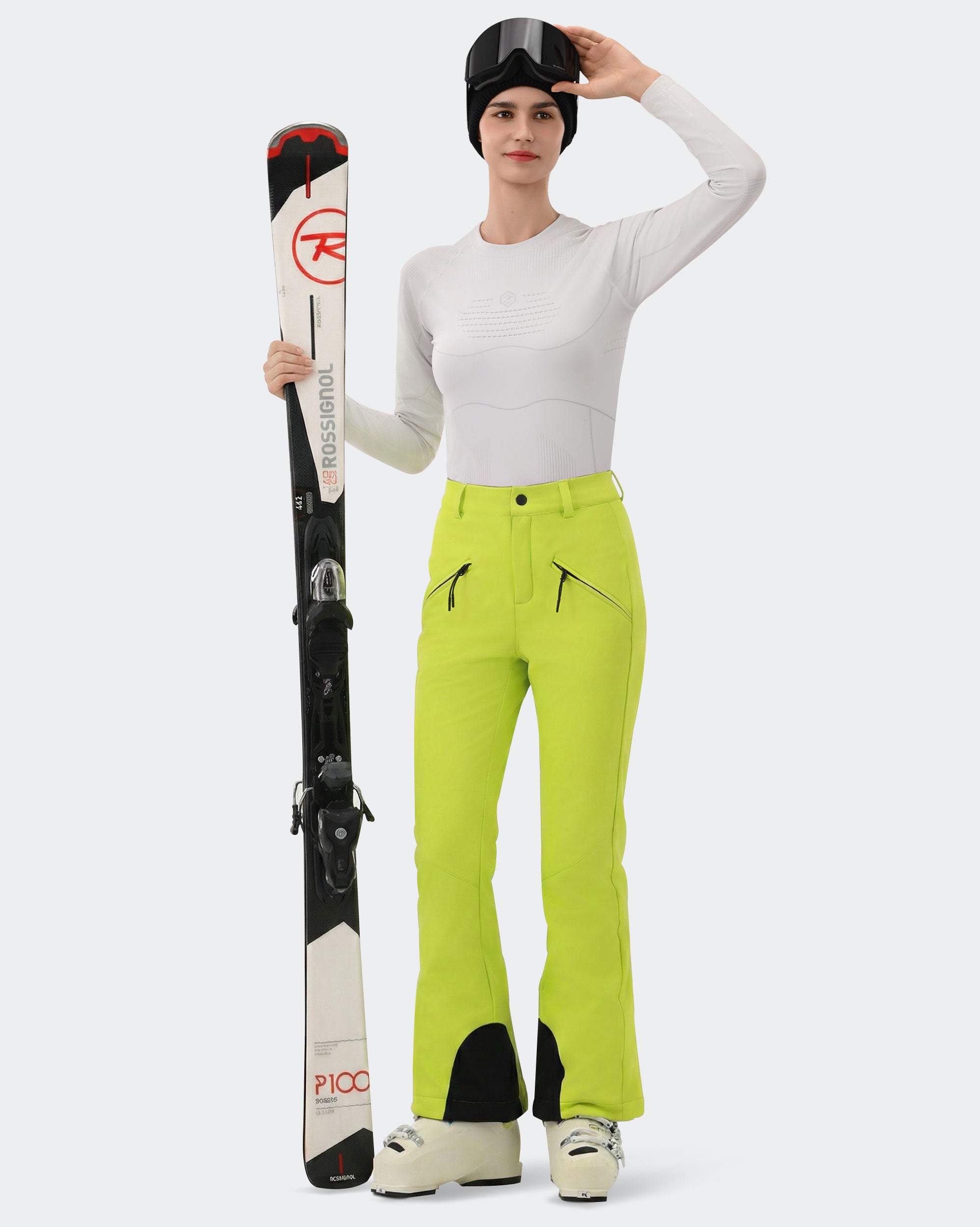 Green Women's Snowboard Pants Slim Fit On Model | HIGH EXPERIENCE