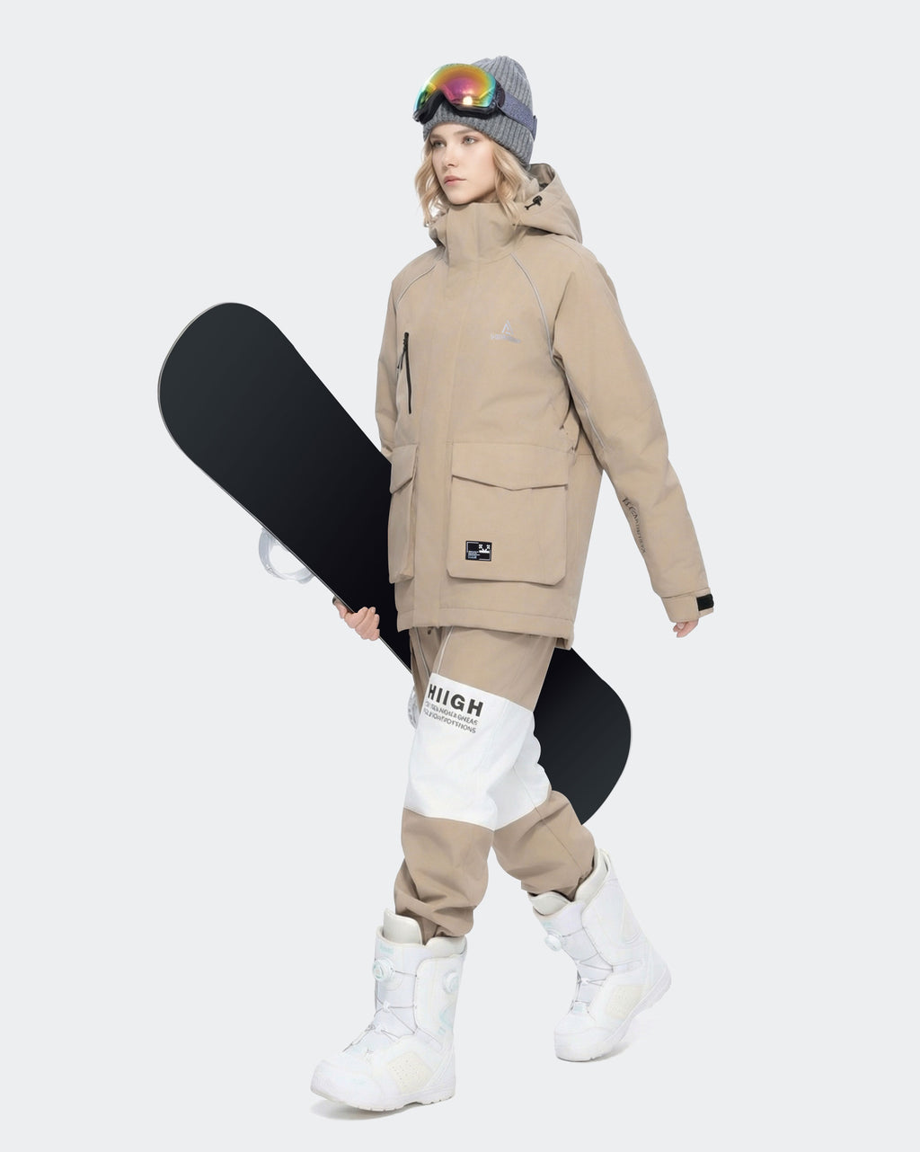 Light Khaki storm hood and windproof cuff detail – women's ski jacket
