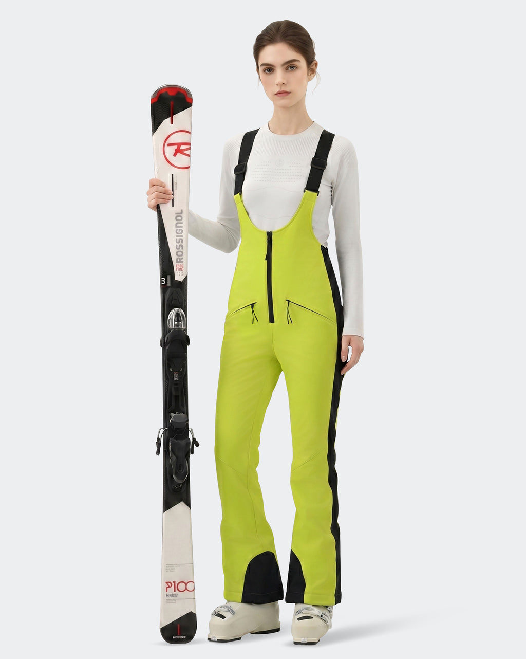 HIGH EXPERIENCE Women's Slim Fit Ski Bib Pants - Light Green - Detail View