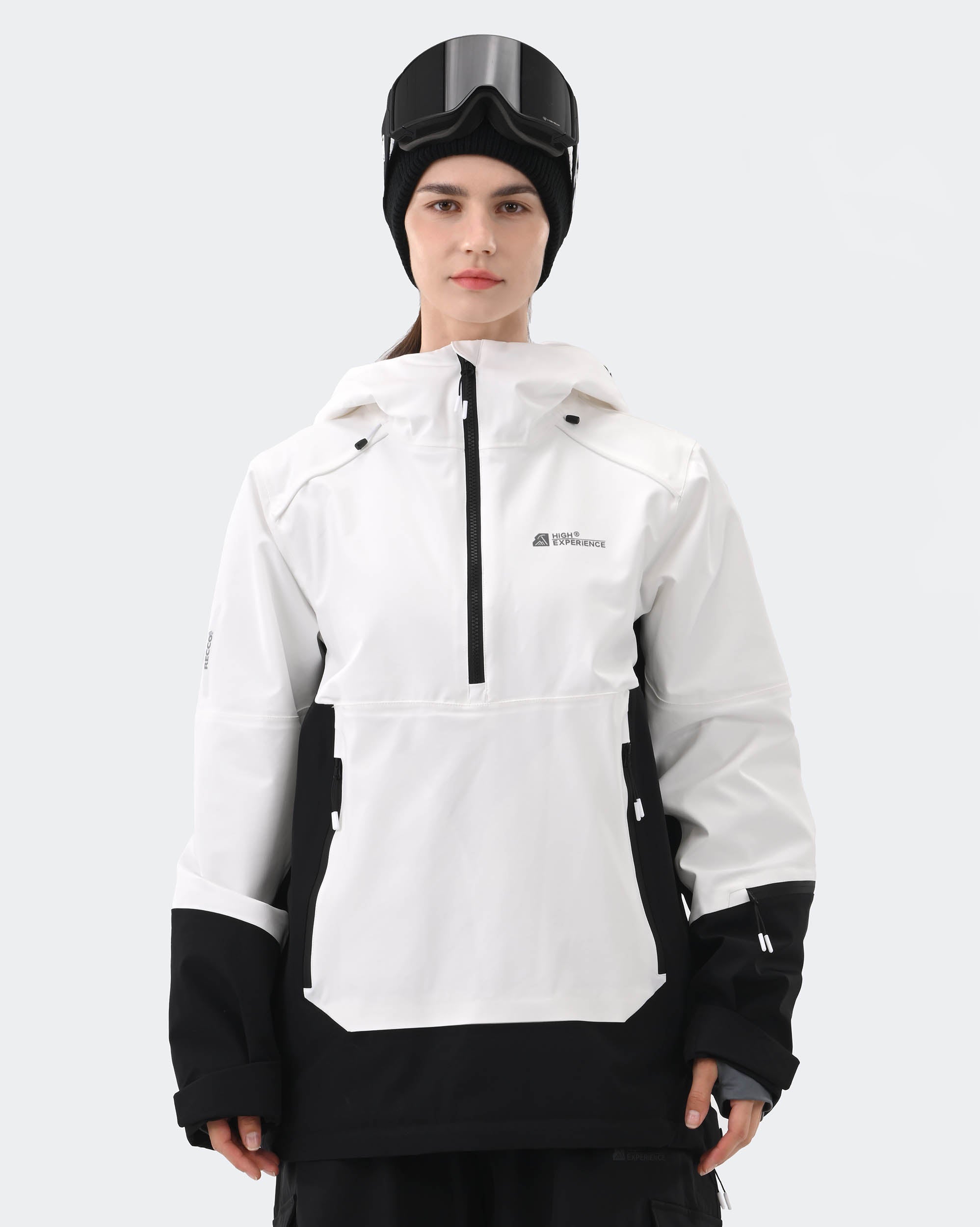 Women's 3-layer ski jacket with RECCO reflector front view in White – HIGH EXPERIENCE
