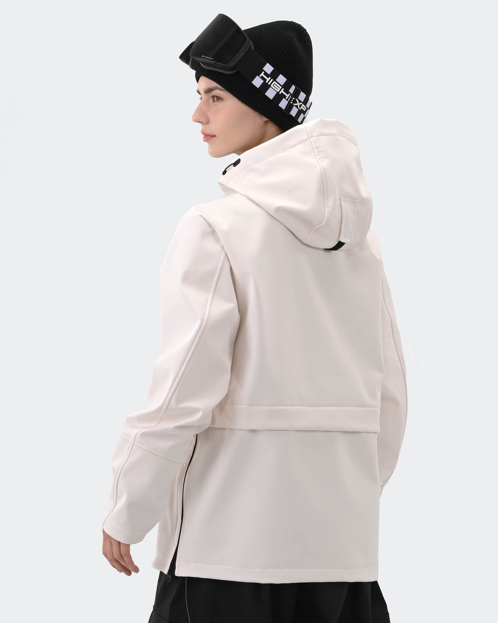 Pink ski hoodie pullover back view – women's snowboard outerwear
