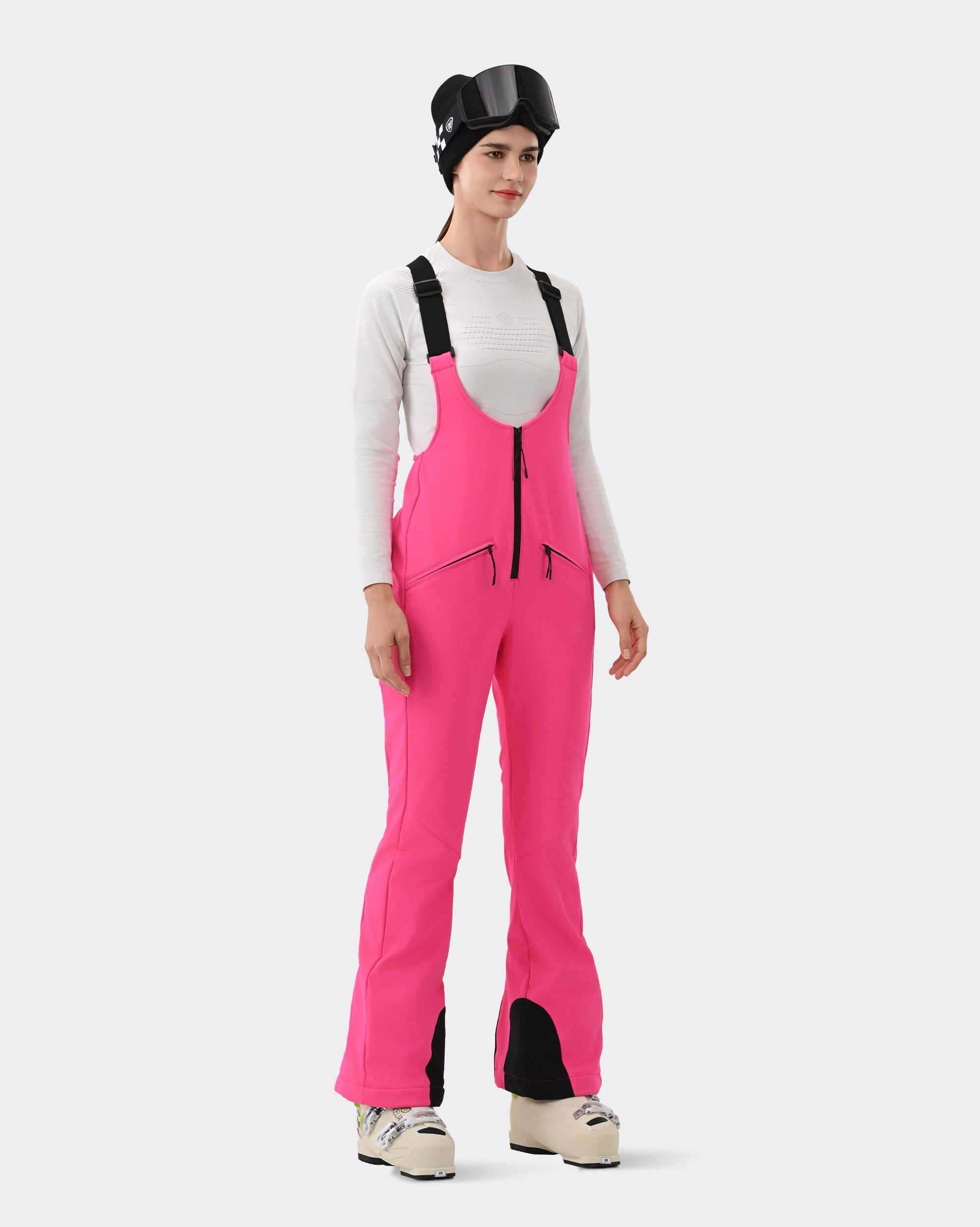 HIGH EXPERIENCE Women's Ski Bib Pants Hot Pink – Waterproof Insulated Snow Overalls, Detail Close-up