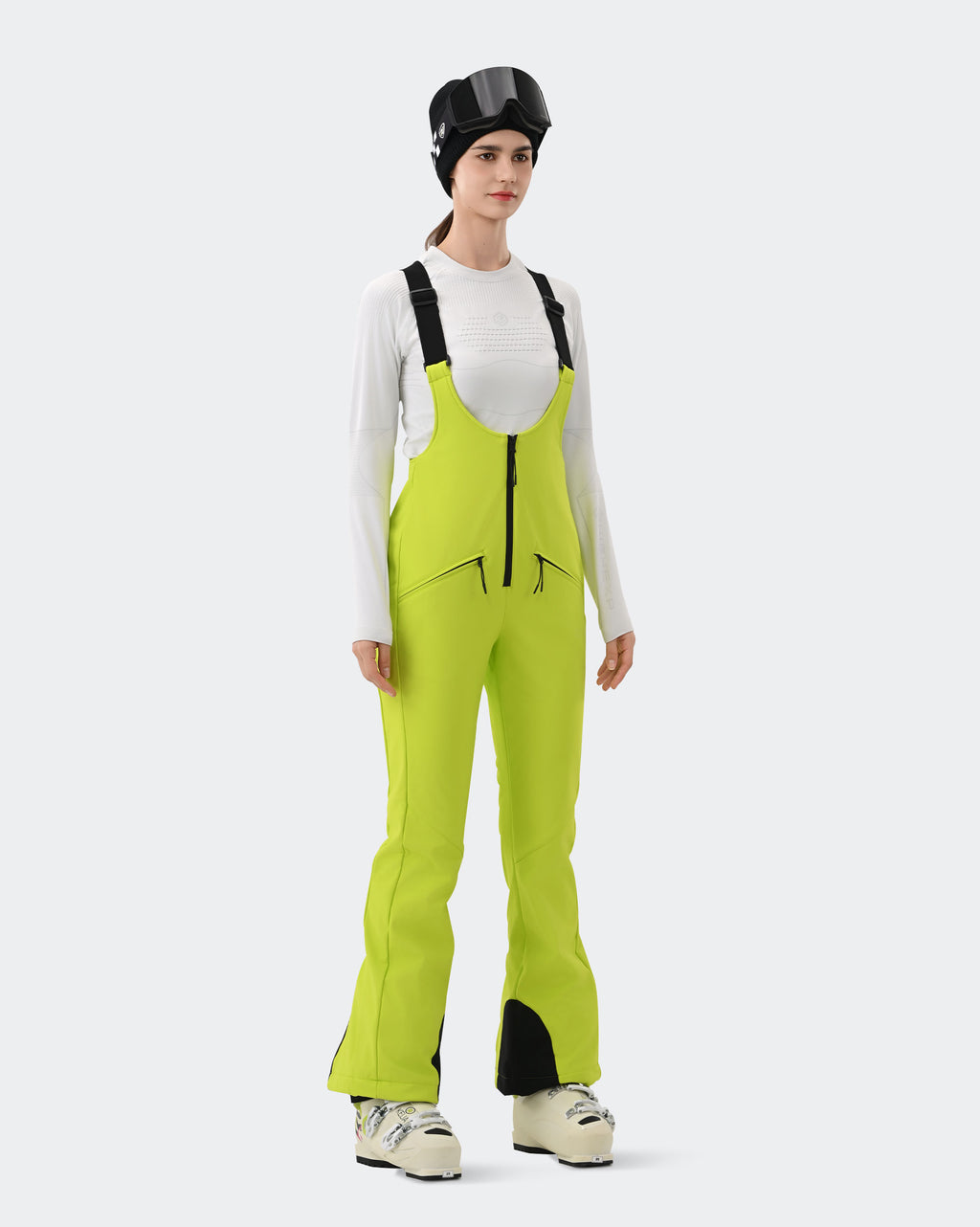 HIGH EXPERIENCE Women's Ski Bib Pants Light Green – Waterproof Insulated Snow Overalls, Detail Close-up
