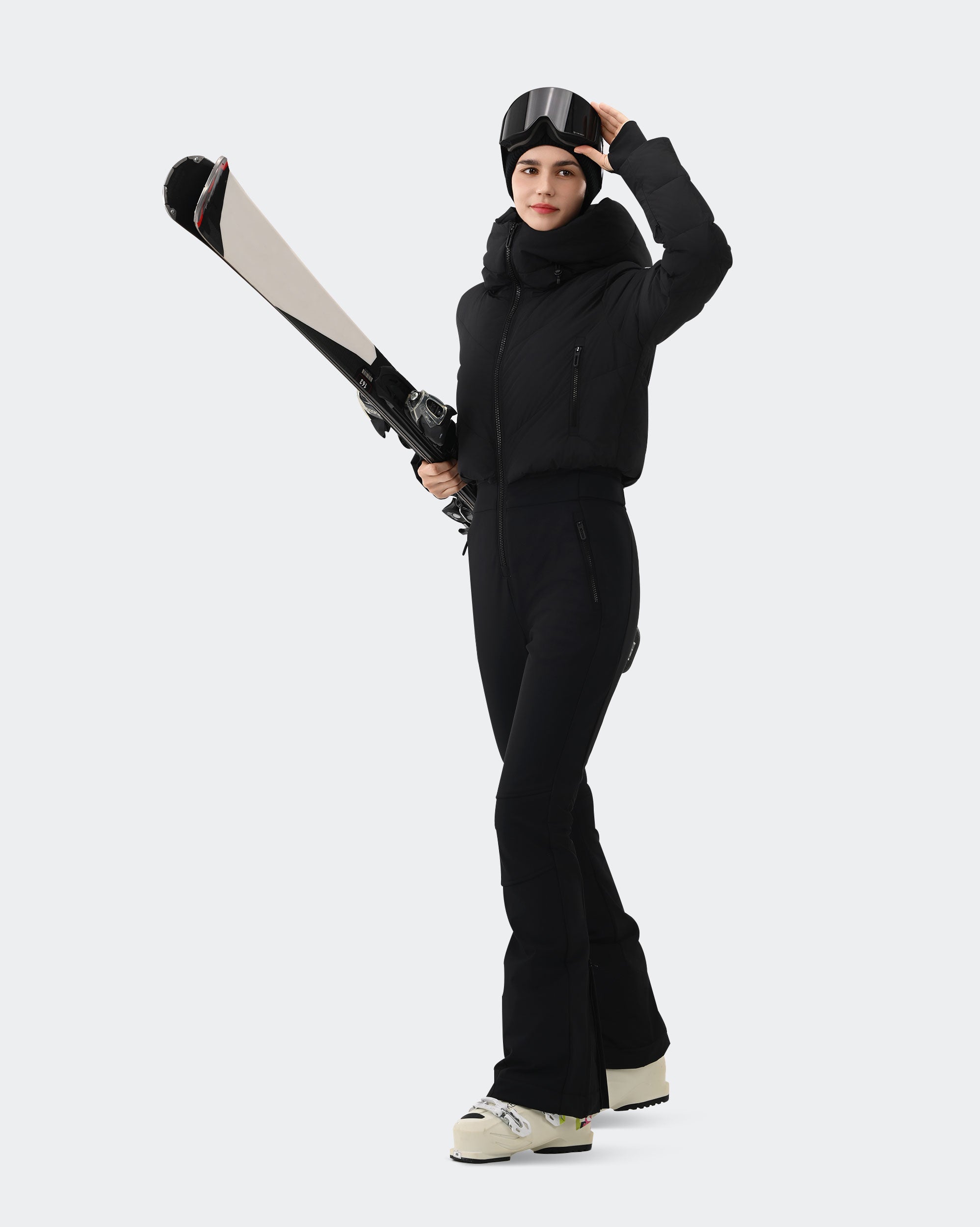 Black ski suit waist Velcro and leg zipper detail – HIGH EXPERIENCE
