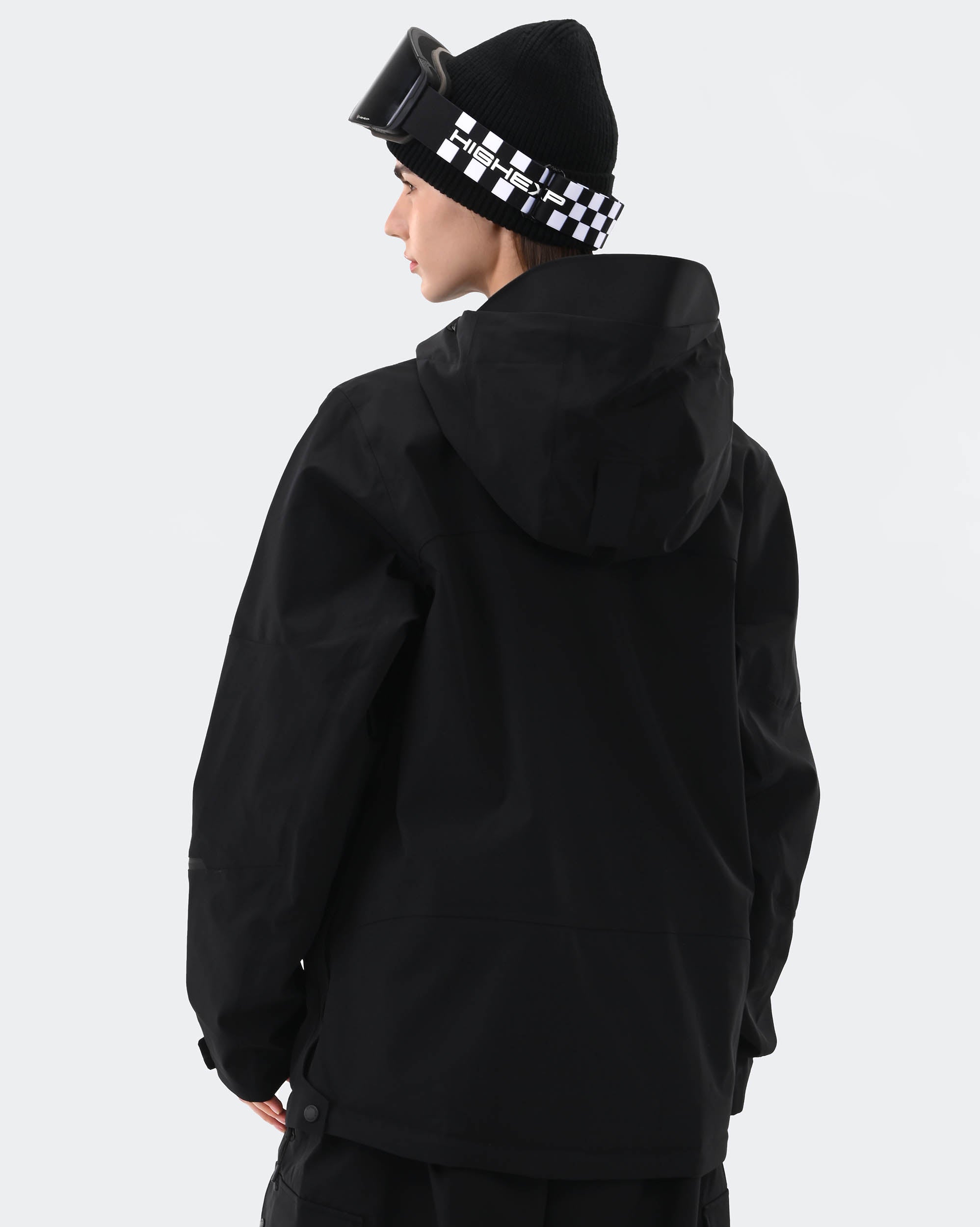 Black 3L waterproof ski jacket back view – women's snowboard coat
