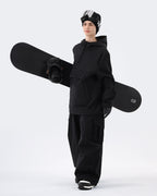 Women wearing Black waterproof ski hoodie pullover on mountain
