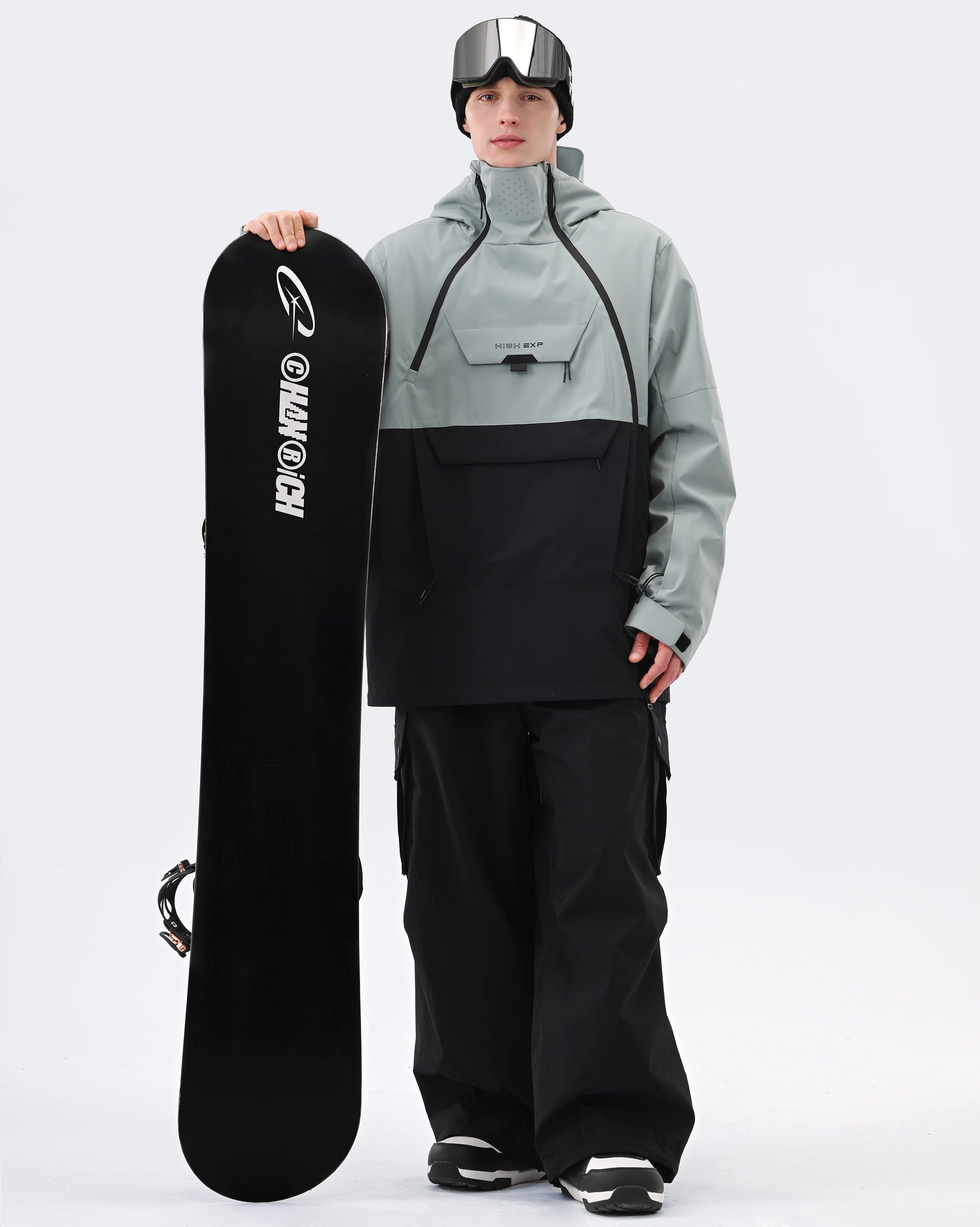 Men wearing Greenish Blue Black 3-layer anorak ski jacket backcountry adventure
