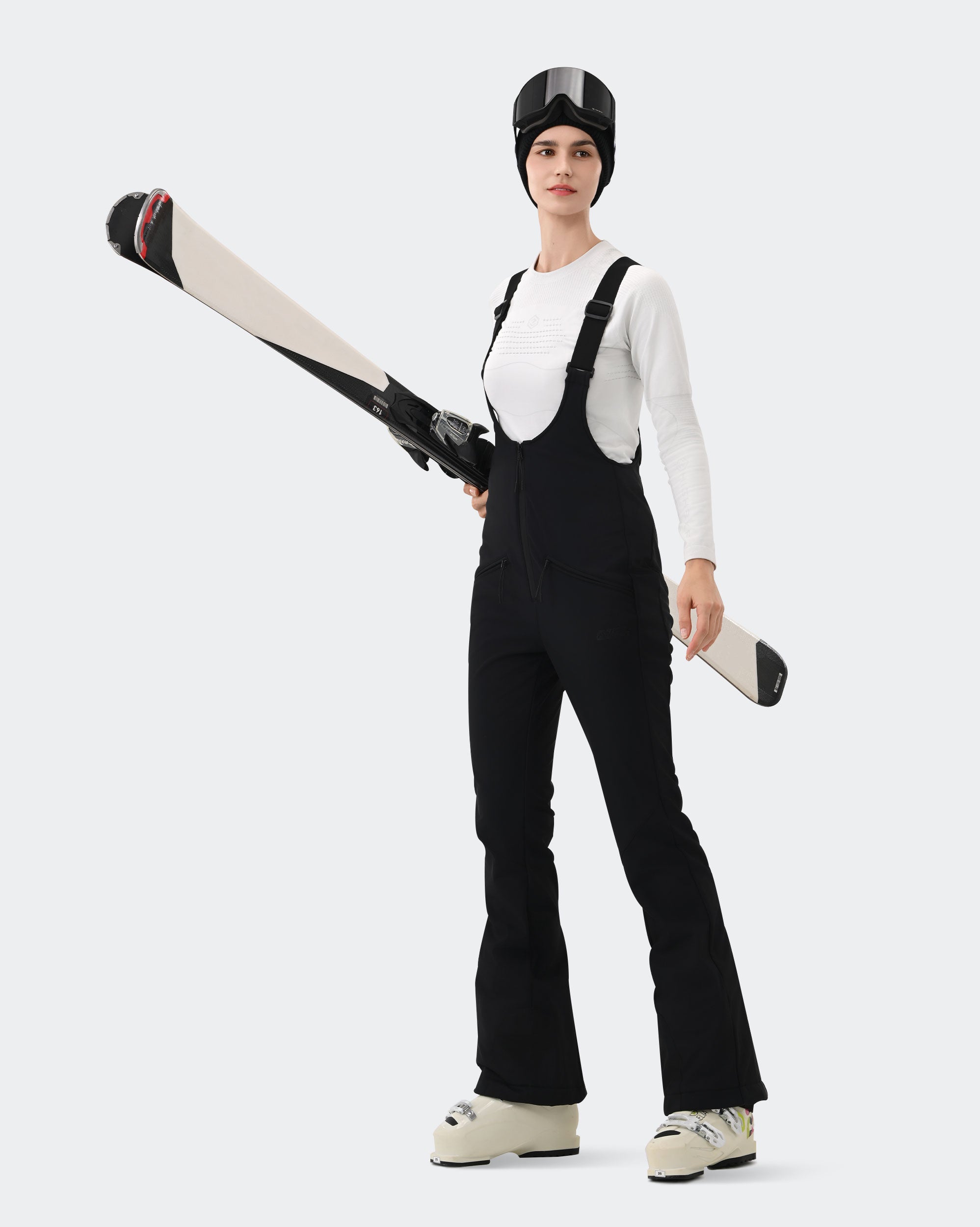 HIGH EXPERIENCE Women's Ski Bib Pants Black – Waterproof Insulated Snow Overalls, On-Model Lifestyle