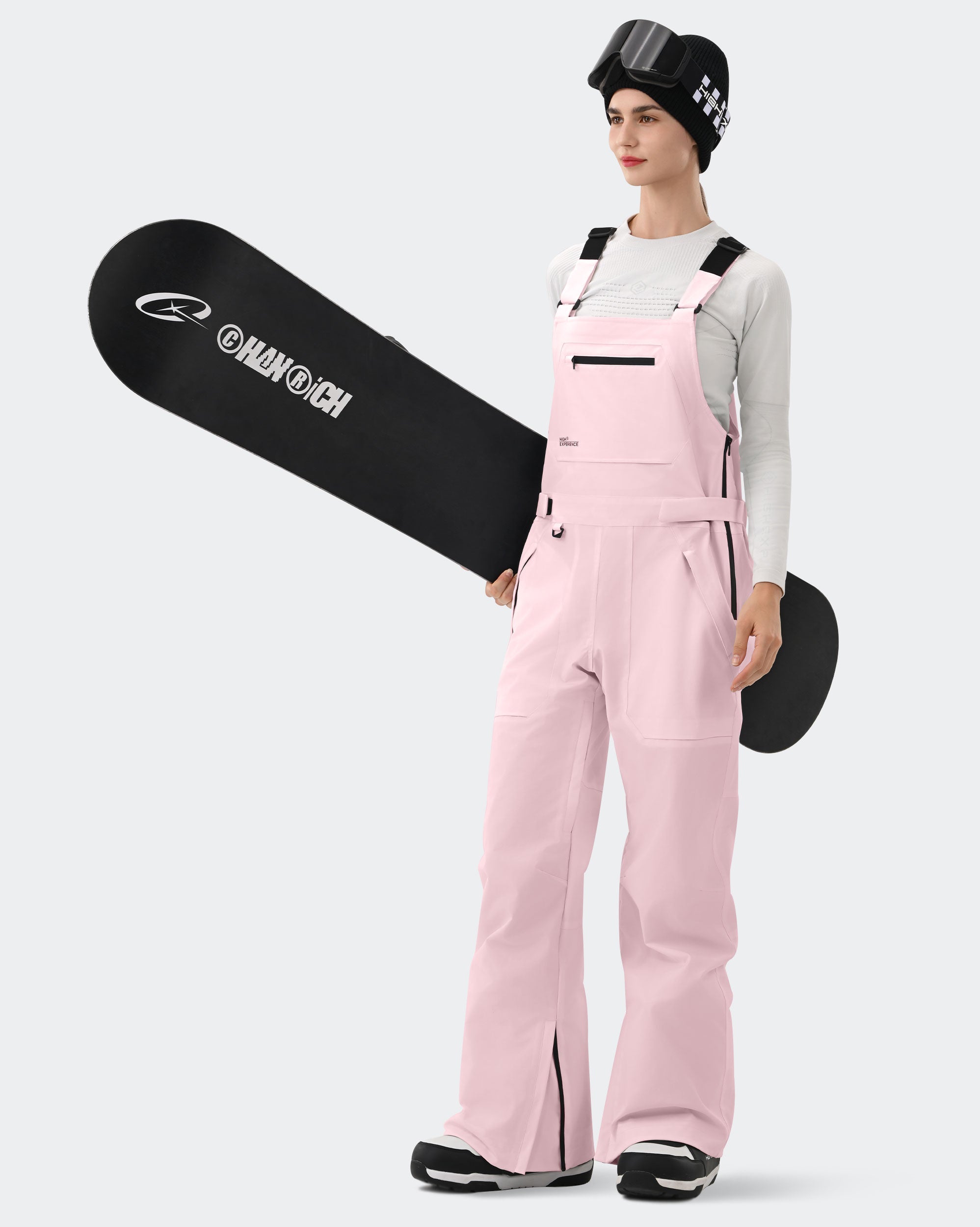 Pink Women's Ski Bib Pants – Carrying Snowboard | High Experience