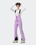 HIGH EXPERIENCE Women's Ski Bib Pants Light Purple – Waterproof Insulated Snow Overalls, On-Model Lifestyle