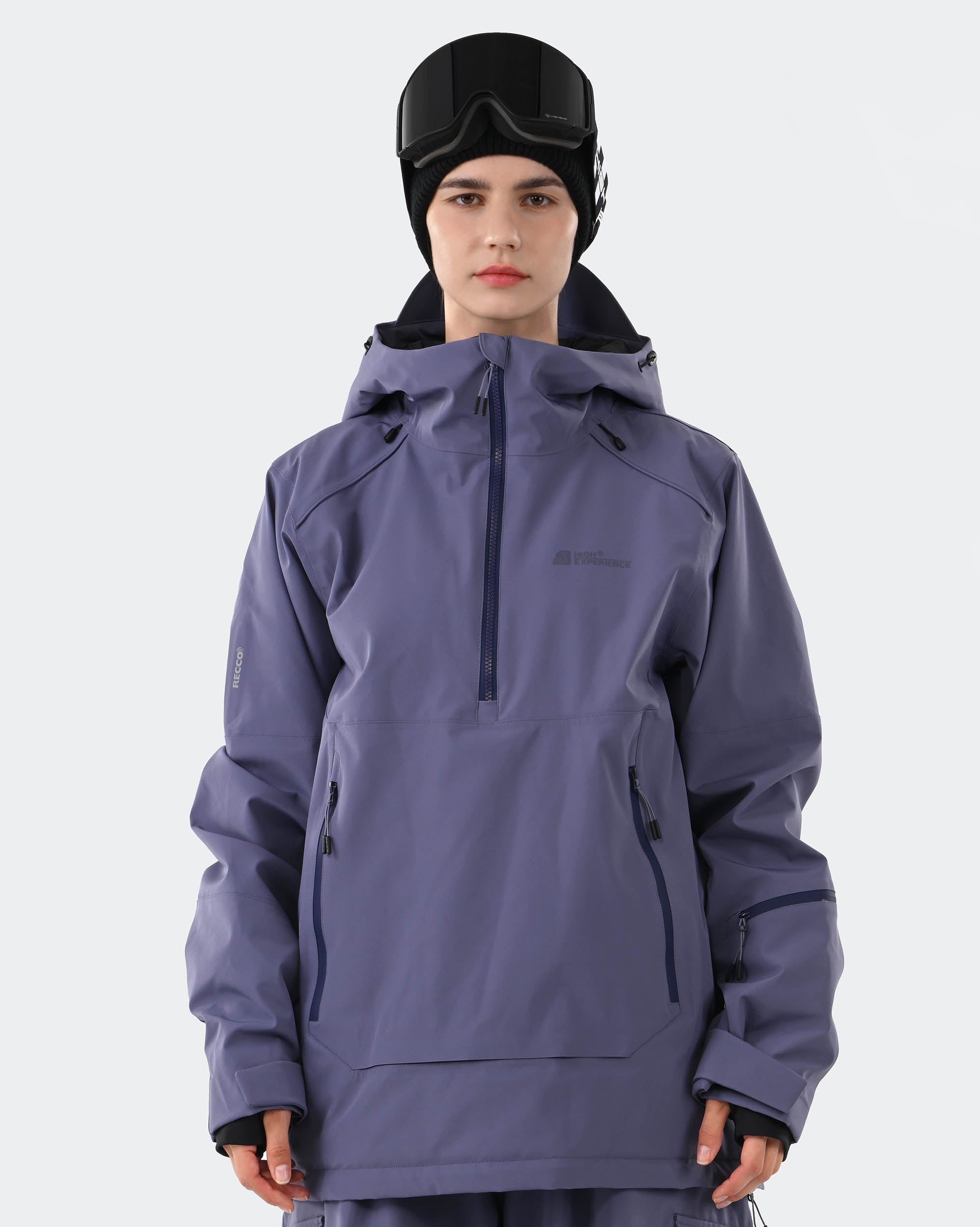 Women's 3-layer ski jacket with RECCO reflector front view in Purple – HIGH EXPERIENCE
