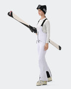 HIGH EXPERIENCE Women's Ski Bib Pants White – Waterproof Insulated Snow Overalls, On-Model Lifestyle
